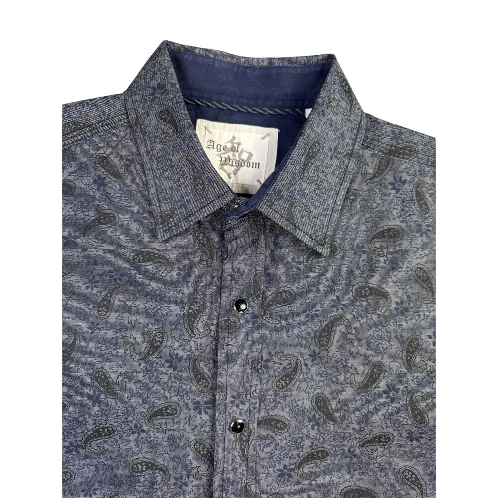 Age of Wisdom Men Large long-sleeve western shirt Paisley Print black pearl snap